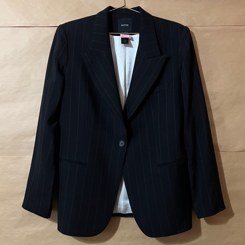 Smythe Black Pinstripe Single-Button Blazer